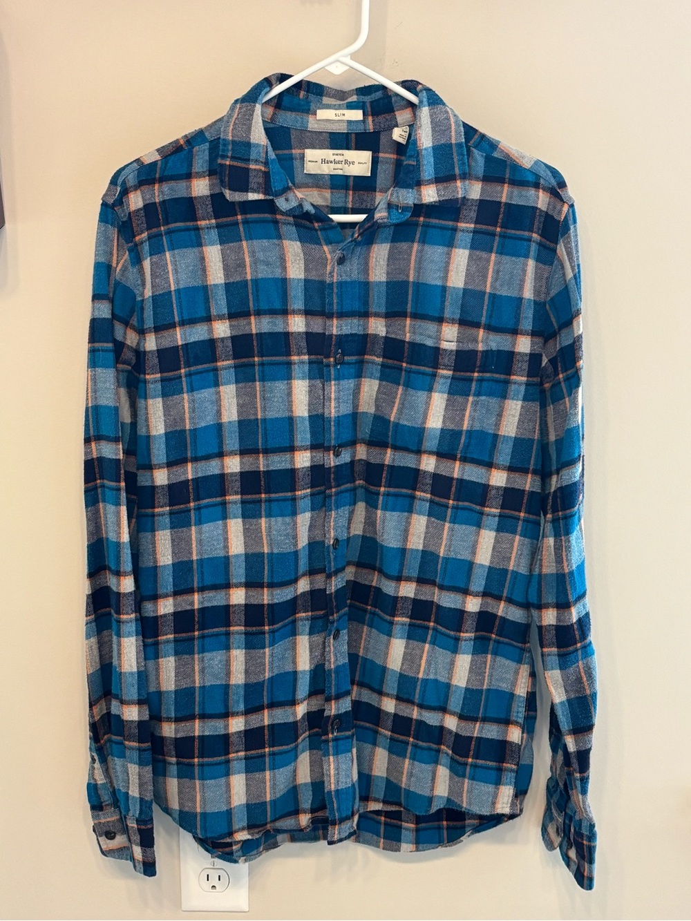 Hawker & Rye Blue Plaid Casual Button-Down Shirt Slim Medium Tall